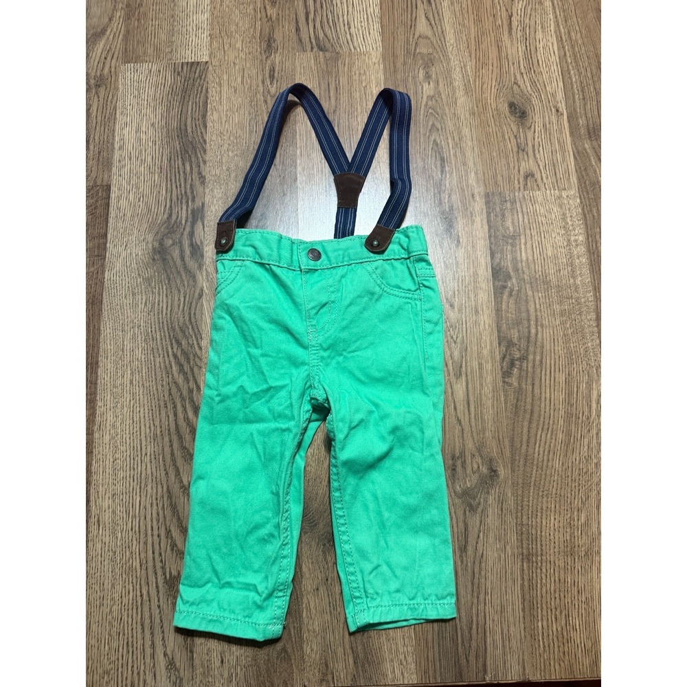 Carter's Pants, Infants Boy Size 9M, Green Blue, with Suspenders
